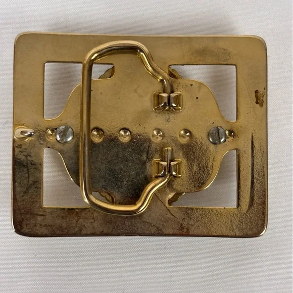 Vintage Belt Buckle Tiger's Eye Gemstone 70's 80's Western Ornate Southwestern - Picture 2 of 5